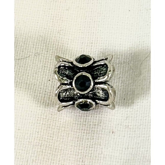 Authentic Pandora Sterling Forget Me Not Black Onyx 925 ALE Charm 790470 - Picture 2 of 3